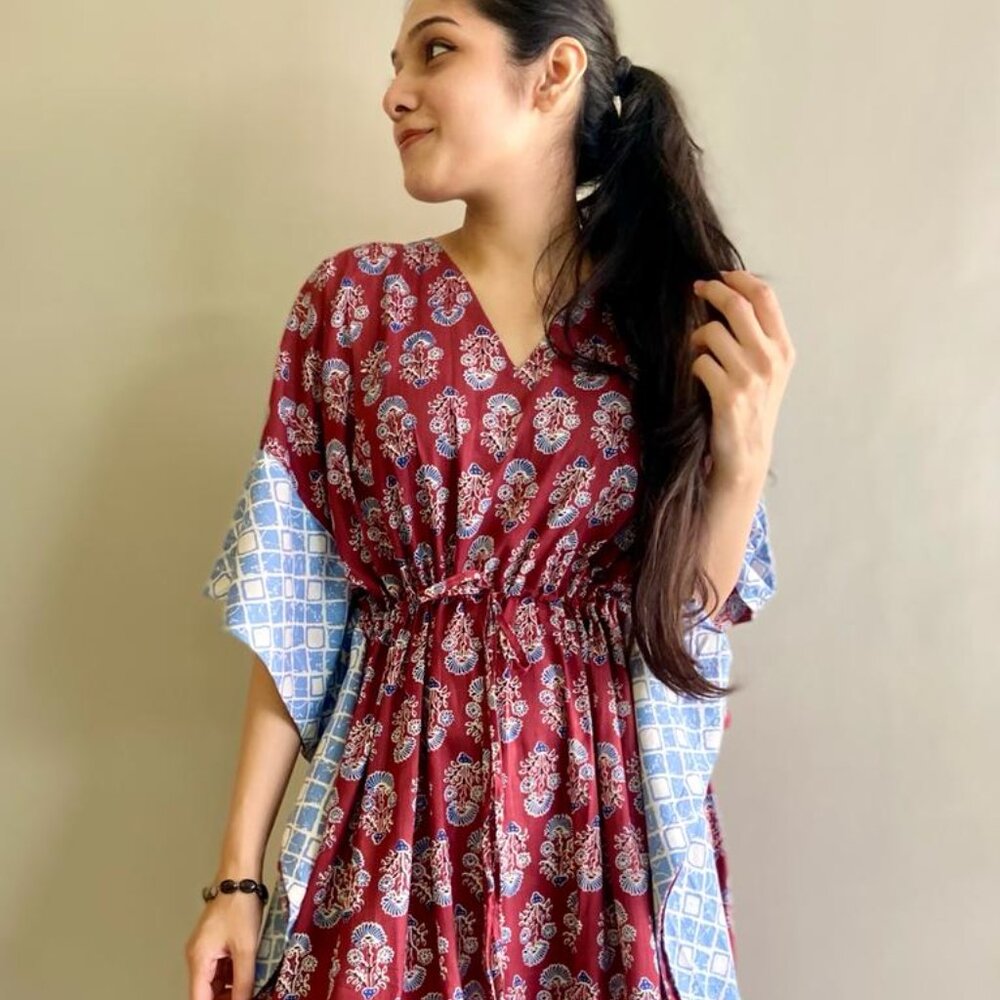 Brand New Women Indian Handmade Cotton Kaftan Hand Block Print Caftan Gown